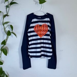 Hanna Andersson Navy & White Long Sleeve Striped Rash Guard Swim Top {12/14}